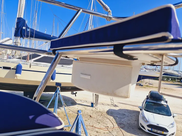  Yacht Photos Pics Catalina 445 sailboat, 2011 model, docked with blue canvas covers, sunny day.