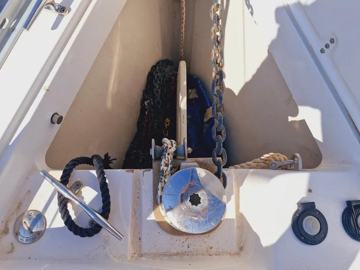  Yacht Photos Pics 2011 Catalina 445 sailboat anchor locker with chains and ropes.