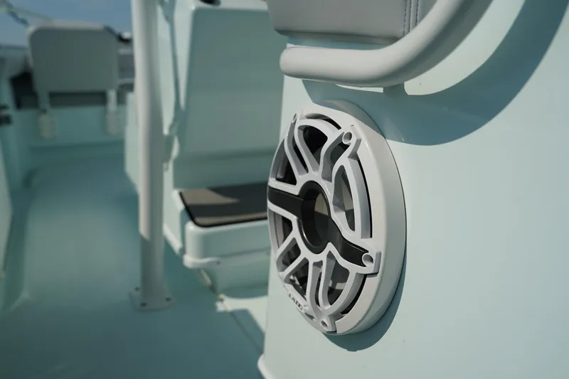  Yacht Photos Pics 2020 Yellowfin 26 Hybrid boat interior with a mounted speaker.