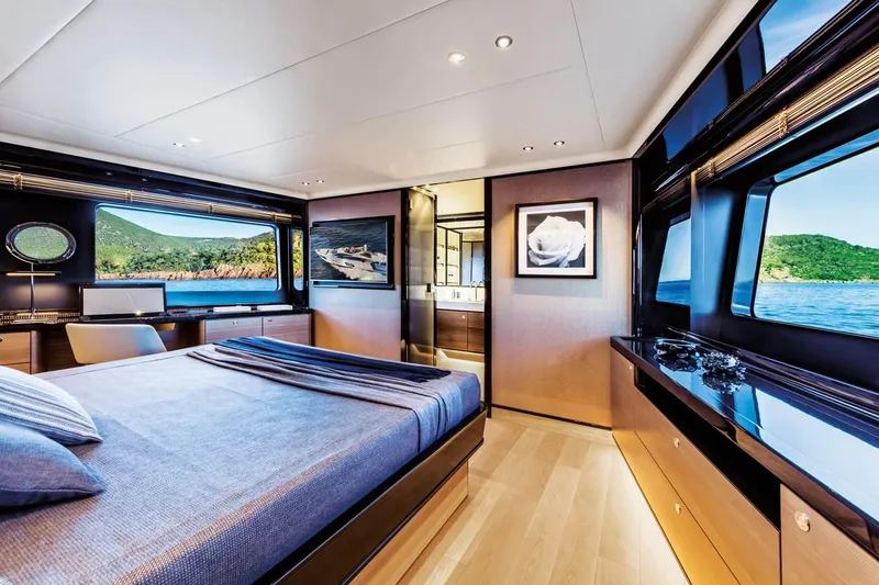  Yacht Photos Pics Luxurious interior of 2019 Absolute Navetta 73 yacht with scenic ocean views.