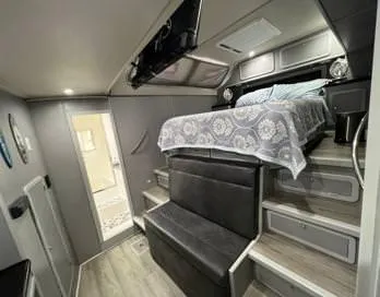 Insta Gator Yacht Photos Pics Luxurious interior of 2017 Royal Cape Catamarans Majestic 53 with modern bedroom design.