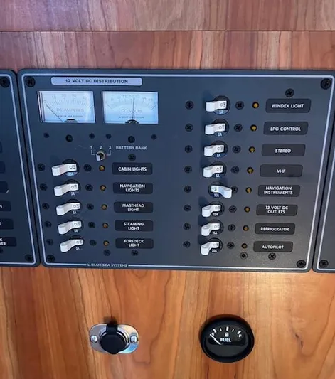 Force 10 Yacht Photos Pics Control panel of a 2008 Tartan 3400 yacht with switches and gauges.