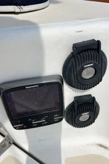 Force 10 Yacht Photos Pics Control panel on a 2008 Tartan 3400 sailboat with Raymarine display and Harken winch controls.