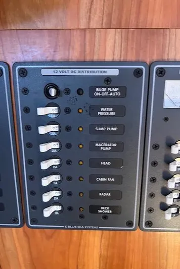 Force 10 Yacht Photos Pics 12-volt DC distribution panel on a 2008 Tartan 3400 boat.