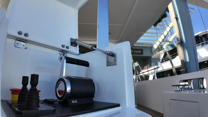  Yacht Photos Pics 2024 Gulf Craft Nomad 65 yacht control panel with throttle and switches.