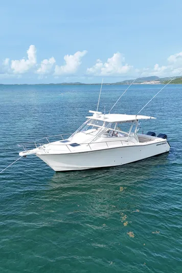  Yacht Photos Pics 2006 Grady-White Express 330 boat on calm blue water under clear sky.