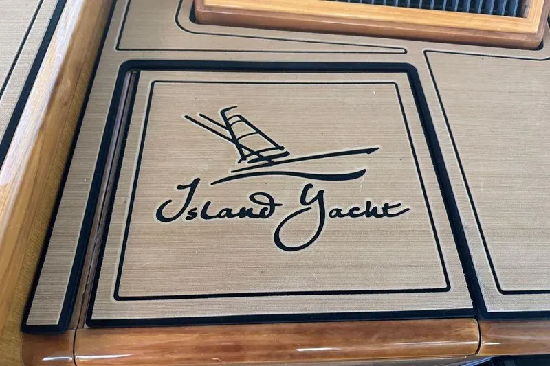 Miss Maggie Yacht Photos Pics "Island Yacht" logo on 2002 Viking 61 Enclosed Bridge yacht interior.
