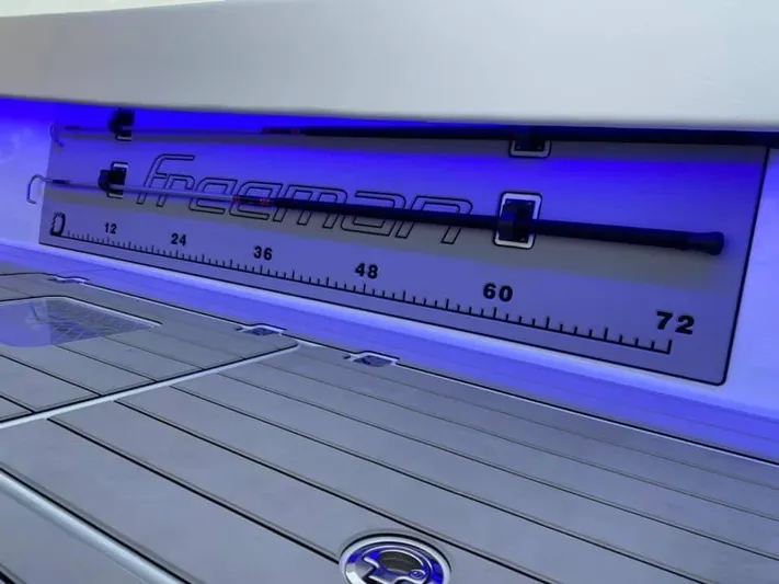  Yacht Photos Pics Freeman 42 LR 2021 boat deck with integrated measuring ruler and blue lighting.