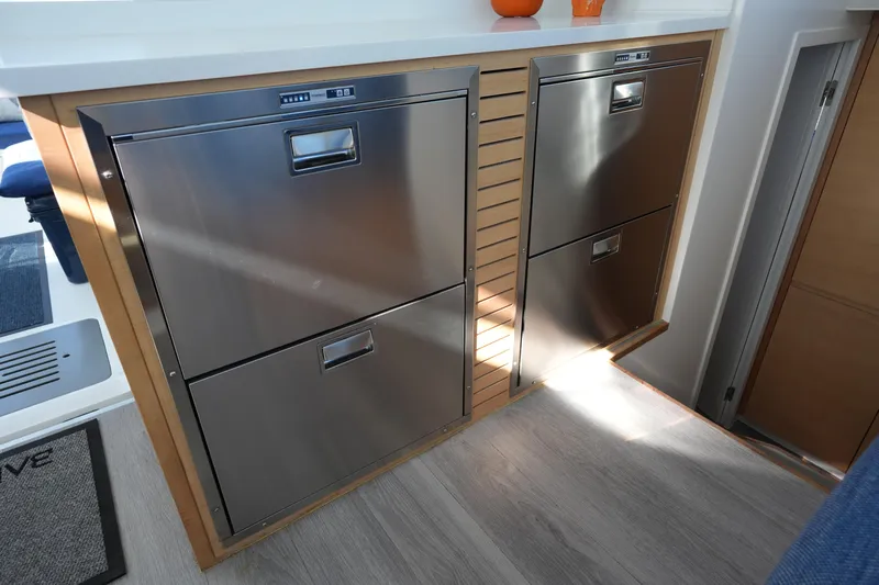 Talise Yacht Photos Pics Stainless steel drawers in a modern kitchen, Balance 442 model, 2024.