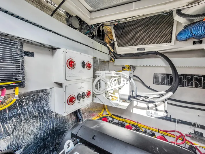  Yacht Photos Pics Engine room of a 2019 Cruisers 50 Cantius yacht with electrical systems.