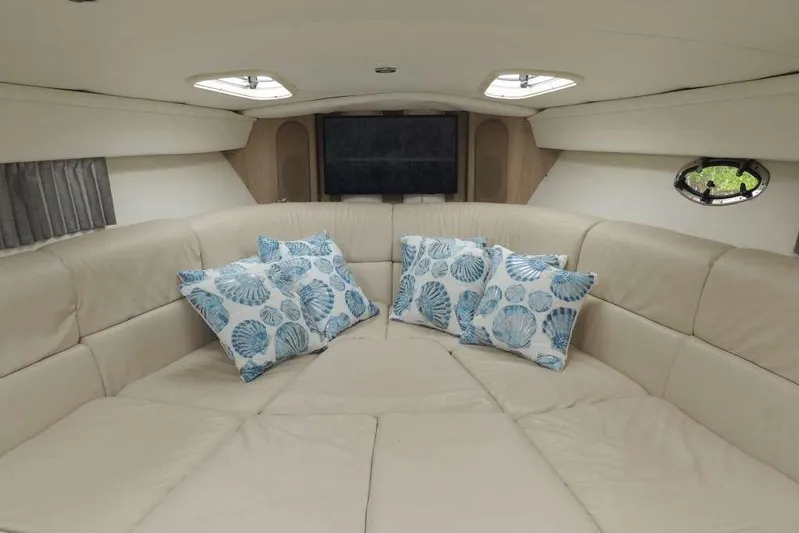  Yacht Photos Pics Luxurious interior of 2001 Formula 400 Super Sport yacht with plush seating and decorative pillows.