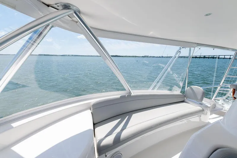 Sea I Sea Yacht Photos Pics Interior view of 2017 Viking 72 Convertible yacht with ocean backdrop.