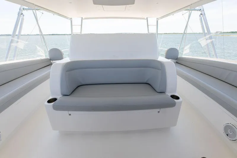 Sea I Sea Yacht Photos Pics 2017 Viking 72 Convertible yacht interior seating area with panoramic windows.