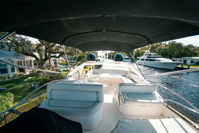 Currency Yacht Photos Pics Luxurious 2009 Sunseeker 60 Manhattan yacht with spacious deck and elegant seating.