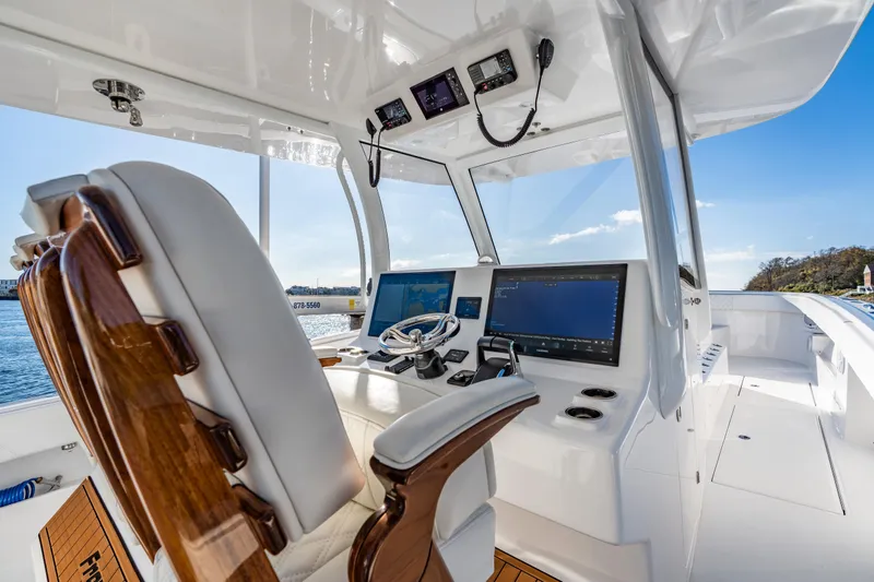  Yacht Photos Pics Interior of 2025 Front Runner 43 Catamaran with advanced navigation systems and luxurious seating.