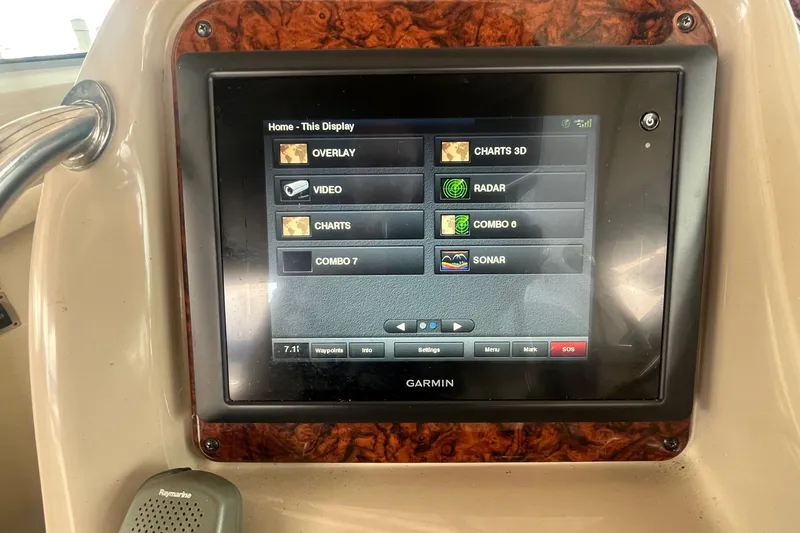 Chance Encounter Yacht Photos Pics Garmin display on 2004 Sea Ray 340 Sundancer showing navigation options.