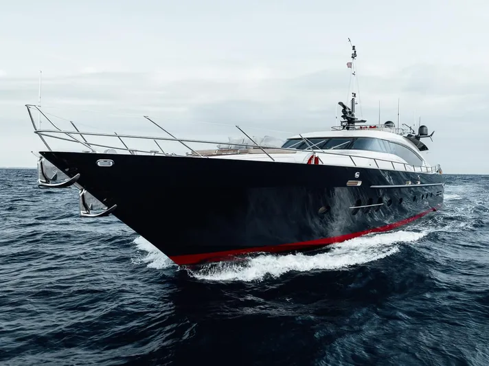 Burn Rate Yacht Photos Pics Luxurious 2006 Palmer Johnson Express yacht cruising on open sea.