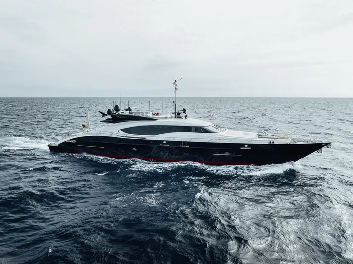 Burn Rate Yacht Photos Pics 2006 Palmer Johnson Express yacht cruising on open sea.