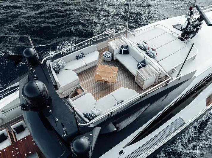 Burn Rate Yacht Photos Pics Luxurious 2006 Palmer Johnson Express yacht with elegant deck seating and ocean view.