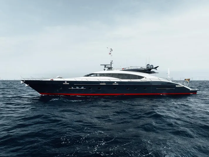 Burn Rate Yacht Photos Pics 2006 Palmer Johnson Express yacht cruising on open sea.