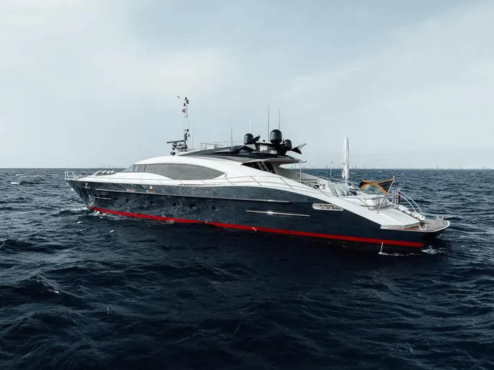 Burn Rate Yacht Photos Pics 2006 Palmer Johnson Express yacht cruising on open sea.