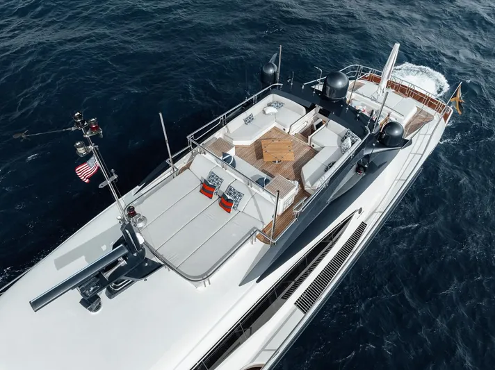 Burn Rate Yacht Photos Pics Aerial view of 2006 Palmer Johnson Express yacht on the ocean.