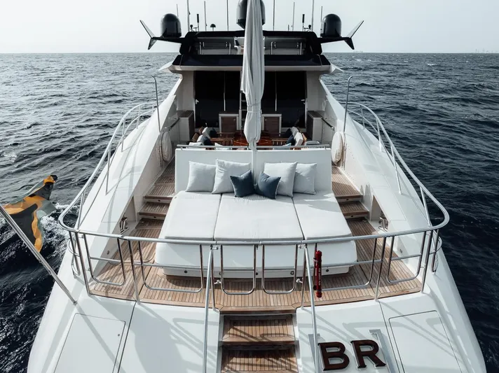 Burn Rate Yacht Photos Pics Luxurious 2006 Palmer Johnson Express yacht with spacious deck and elegant seating on open sea.