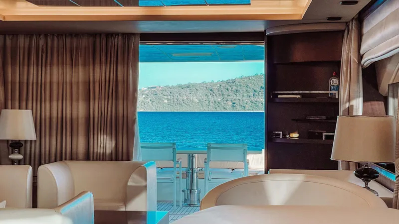  Yacht Photos Pics Luxurious interior of a 2009 Azimut 75 yacht with ocean view.