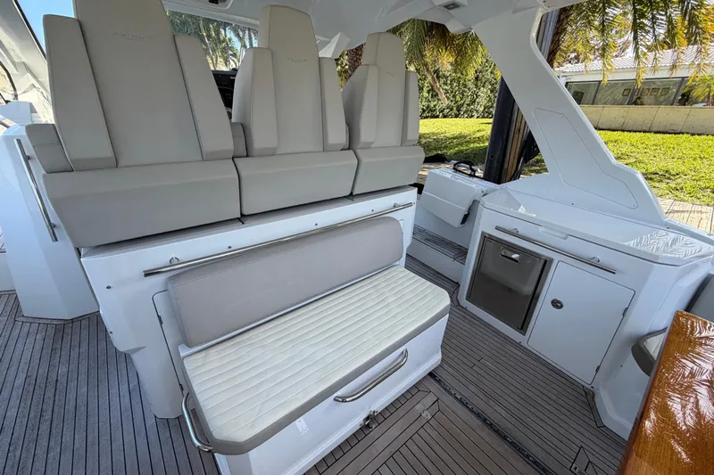 Veloce Yacht Photos Pics Interior of 2017 Azimut Verve 40 yacht with seating and cabinetry.