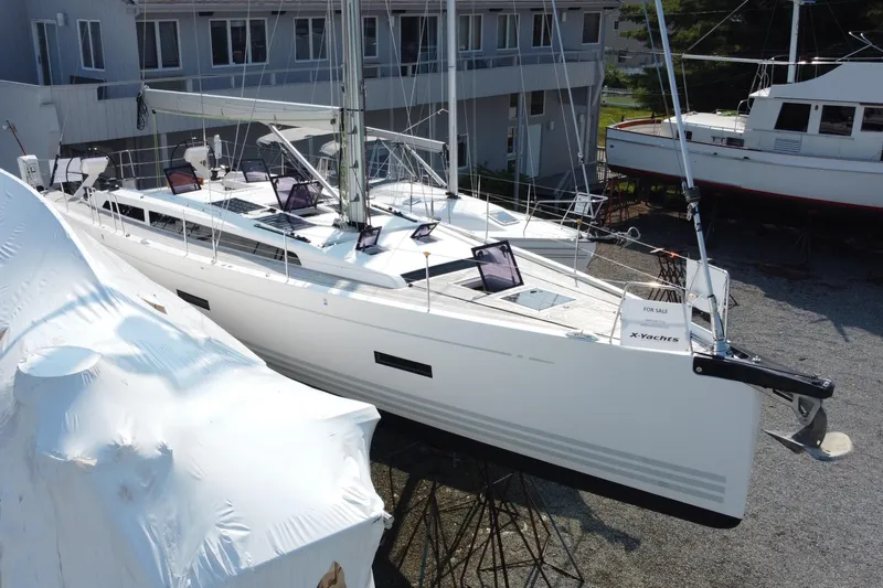 Abide Yacht Photos Pics 2018 X-Yachts X4.9 sailboat on display, ready for sale at a marina.