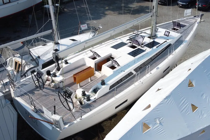 Abide Yacht Photos Pics 2018 X-Yachts X4.9 sailboat docked, showcasing sleek design and modern features.