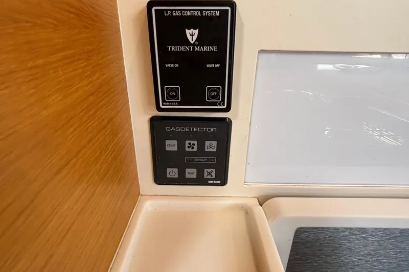 Abide Yacht Photos Pics Control panel on 2018 X-Yachts X4.9 featuring Trident Marine gas system and gas detector.