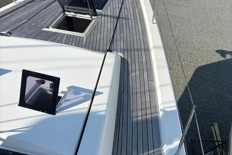 Abide Yacht Photos Pics Deck view of 2018 X-Yachts X4.9 sailboat with open hatches and sleek design.