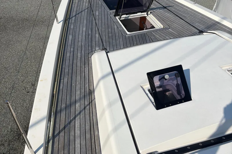 Abide Yacht Photos Pics Deck of 2018 X-Yachts X4.9 sailboat with open hatches and sleek design.