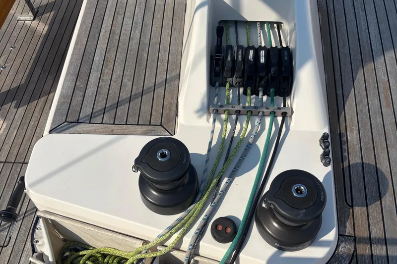 Abide Yacht Photos Pics Deck of 2018 X-Yachts X4.9 sailboat with winches and rope clutches.