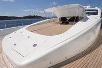 Luxurious 2008 Arno Leopard 27 yacht with spacious sun deck and canopy.