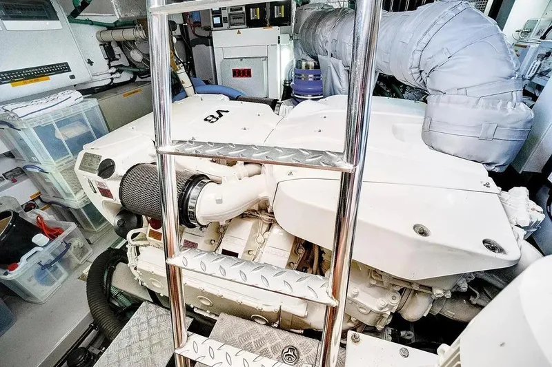  Yacht Photos Pics Engine room of 2017 Sunseeker 68 Sport Yacht with visible V8 engine components.