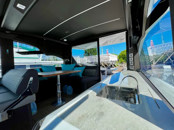  Yacht Photos Pics Interior of 2021 Galeon 425 HTS yacht with modern design.