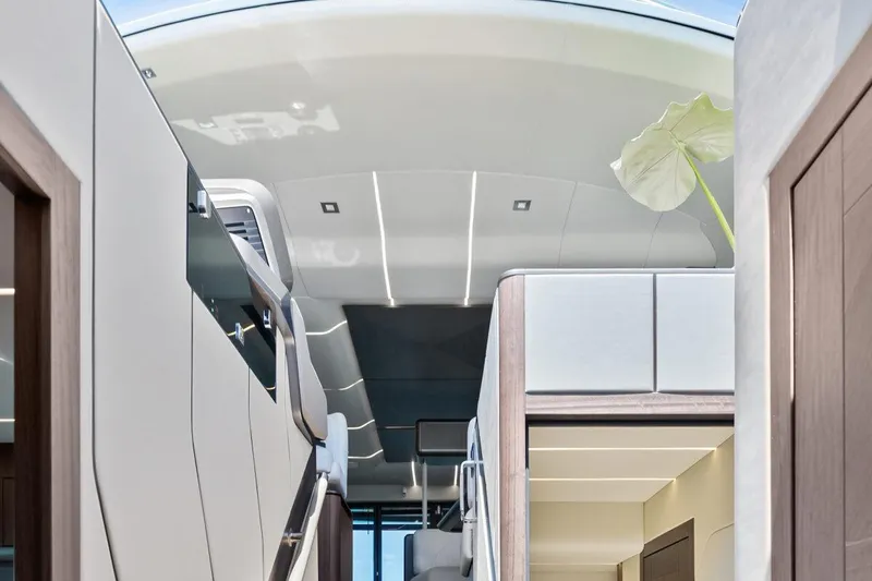 Dad Bod Yacht Photos Pics Interior view of 2024 Galeon 560 Fly yacht, showcasing modern design and luxury features.