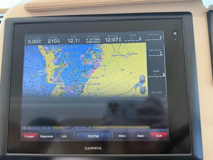  Yacht Photos Pics Garmin navigation display on 2014 Tiara Yachts 4500 Sovran, showing detailed marine chart.