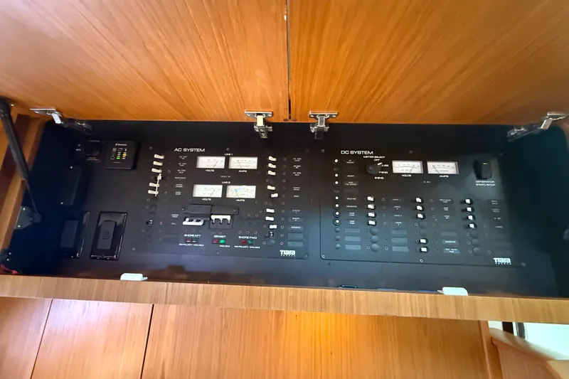  Yacht Photos Pics Electrical control panel of 2014 Tiara Yachts 4500 Sovran, featuring AC and DC systems.