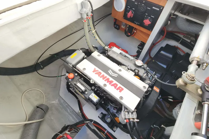  Yacht Photos Pics Engine compartment of a 2020 Lagoon 42 catamaran with Yanmar engine.