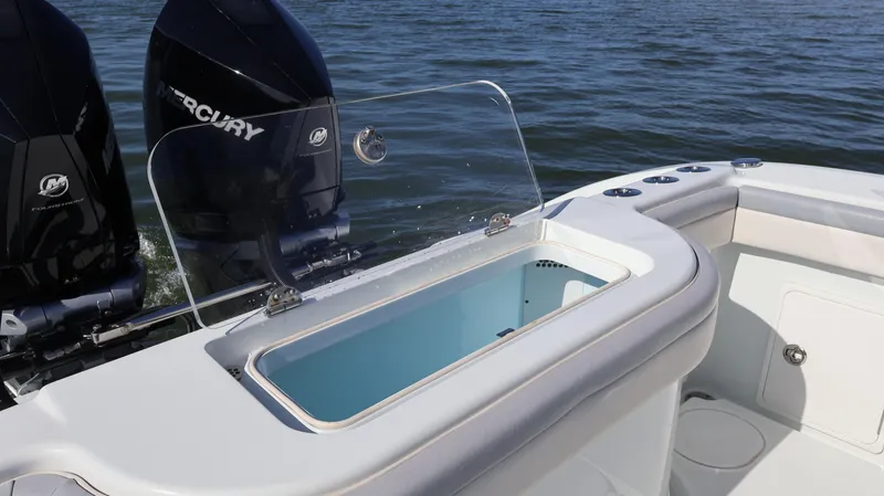  Yacht Photos Pics 2022 Yellowfin 32 Offshore boat with Mercury engines and open livewell.