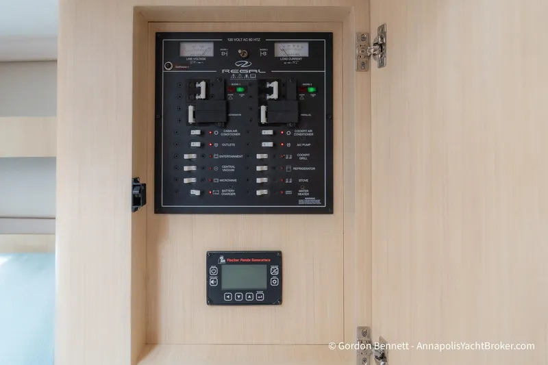 Qss Century Yacht Photos Pics Electrical control panel inside 2024 Regal 36 XO yacht cabin.