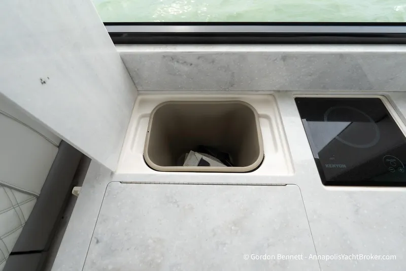 Qss Century Yacht Photos Pics 2024 Regal 36 XO yacht kitchen with marble countertop and built-in stove.