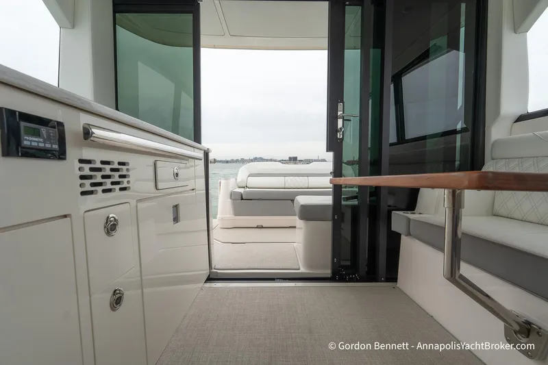 Qss Century Yacht Photos Pics 2024 Regal 36 XO yacht interior with modern seating and sleek design.