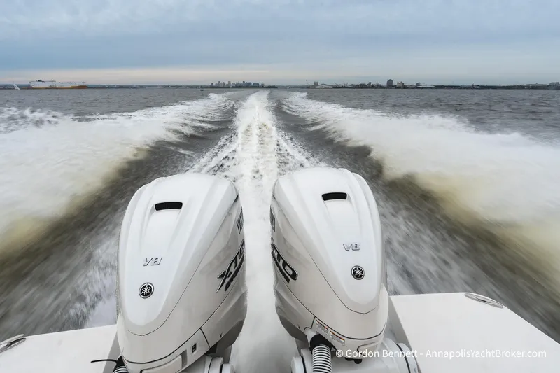 Qss Century Yacht Photos Pics 2024 Regal 36 XO boat with dual V8 engines cruising on open water.