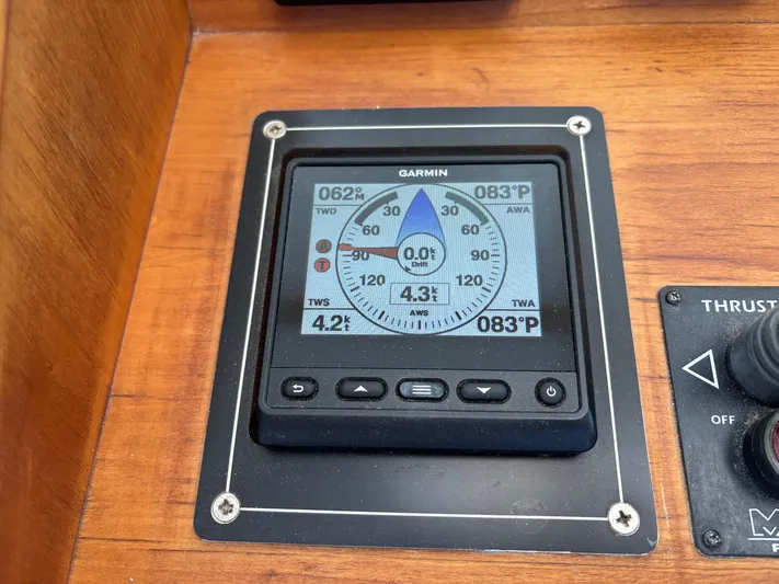 Diesel Duck Yacht Photos Pics Garmin navigation display on 1999 Diesel Duck Trawler, showing wind and speed data.