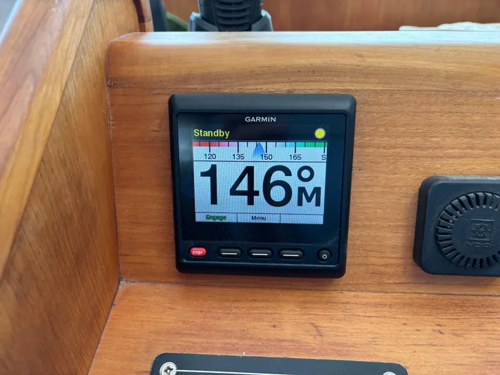 Diesel Duck Yacht Photos Pics Garmin display on 1999 Diesel Duck Trawler showing 146 meters in standby mode.