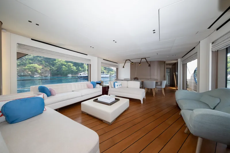  Yacht Photos Pics Luxurious interior of 2024 Azimut Grande 26M yacht with elegant seating and scenic views.